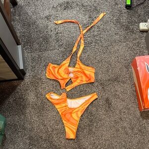 Brandy Melville Orange Swirl One Piece Swimsuit